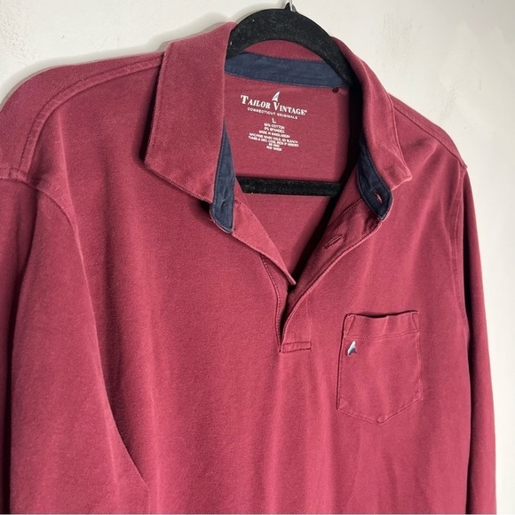 Tailor Vintage Size Large Cotton Stretch Long Sleeve Polo Shirt - Picture 2 of 5
